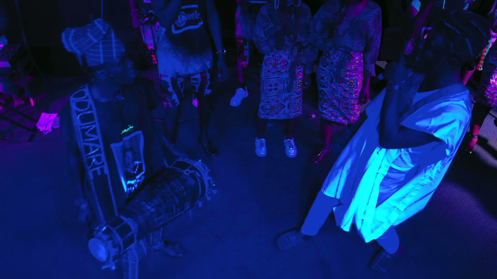 A drummer and a dancer, from above