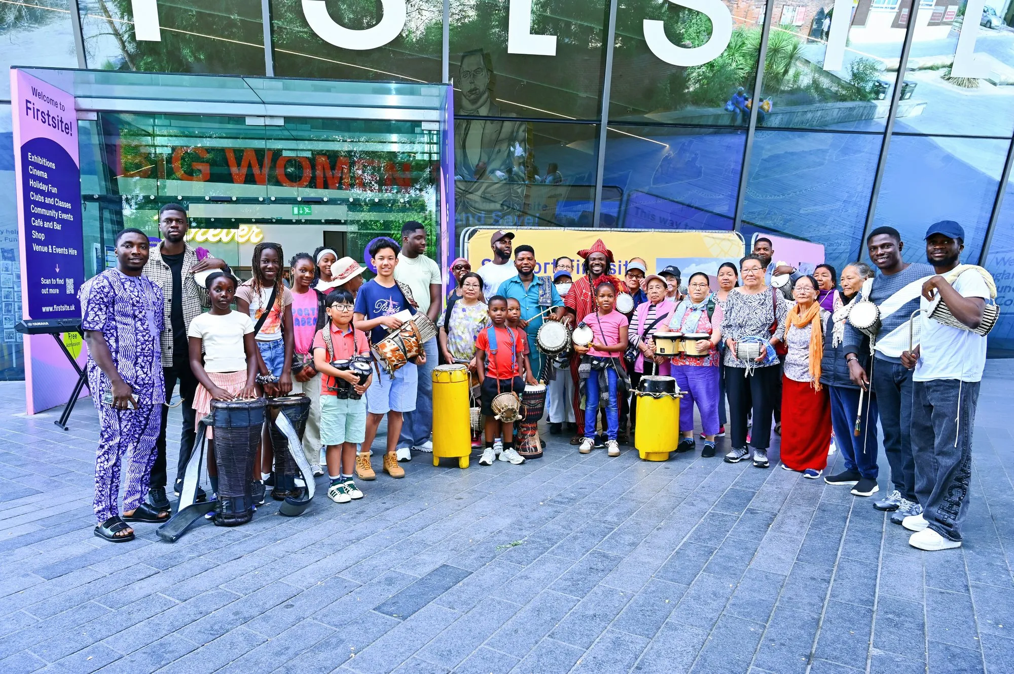 Children, elders and the band, outside Firstsite