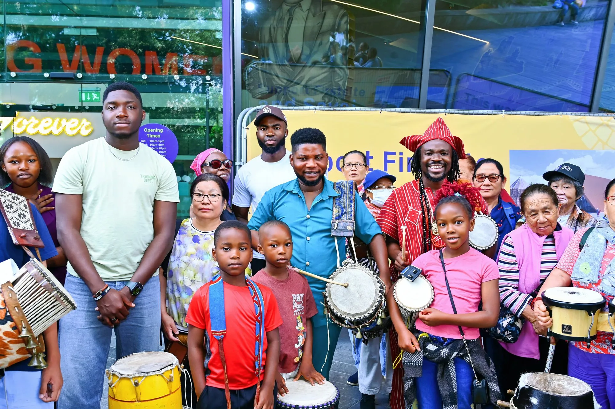 Children and elders with their drums