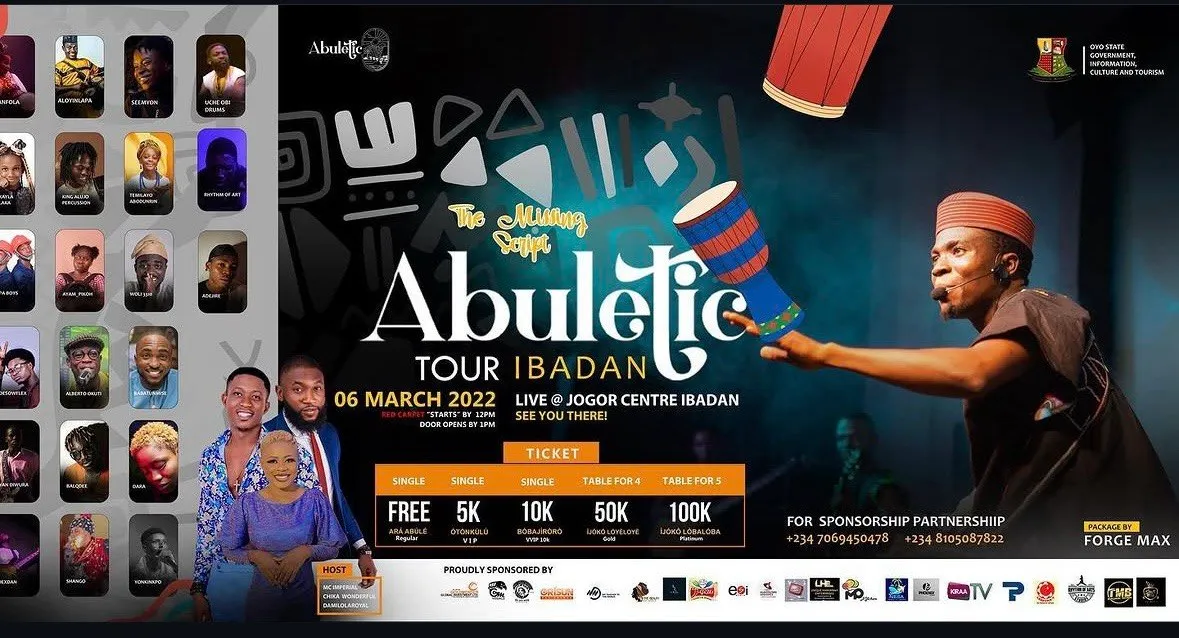 The announcement for Abuletic Tour Ibadan