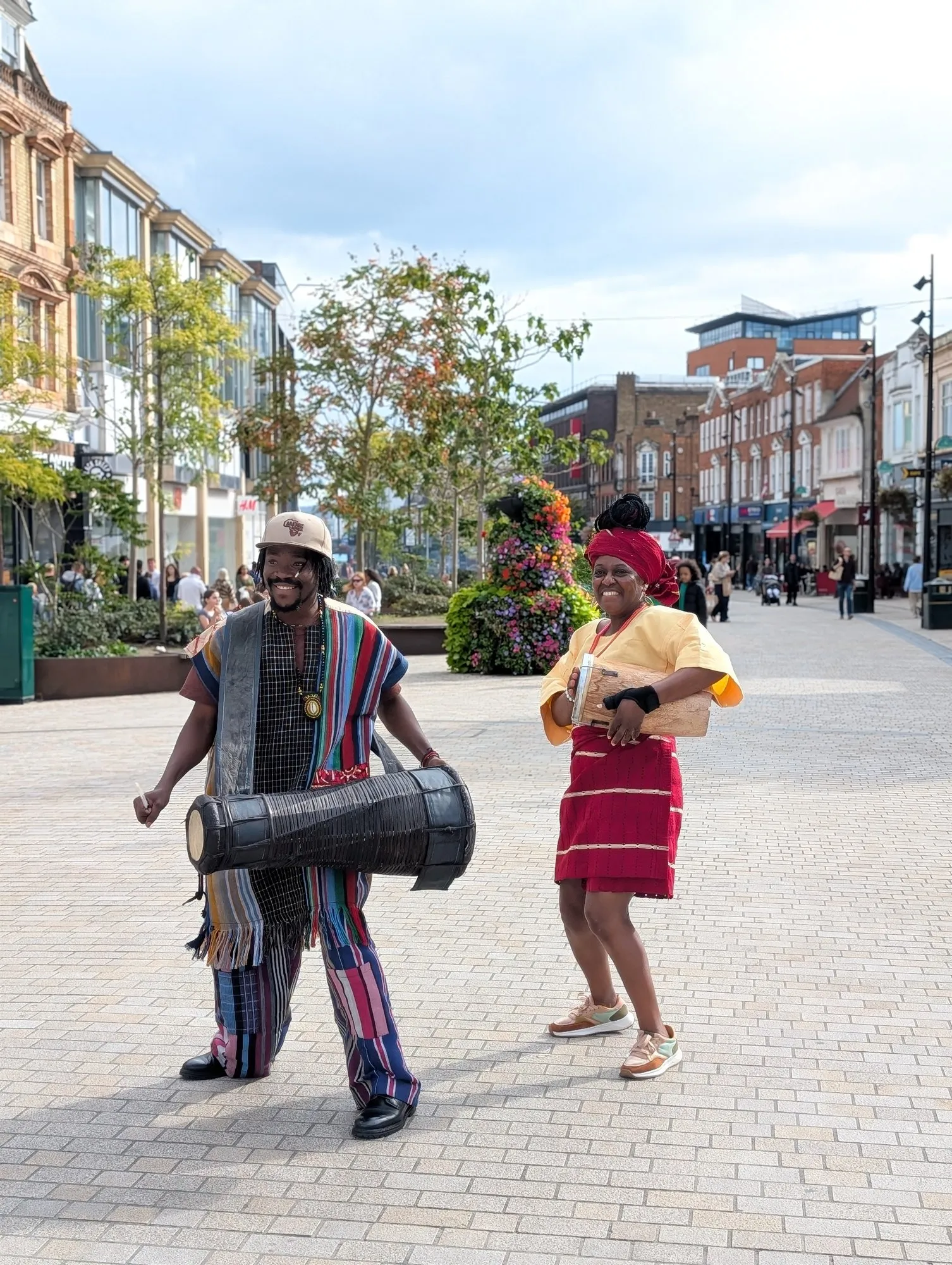 Drumming and dancing on a UK high street